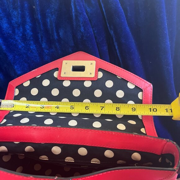Kate Spade Red Leather Handbag with Black Poka Dot Lining - Picture 11 of 12